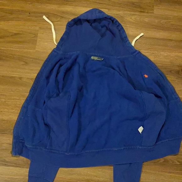 Blue Polo Hoodie with Orange Logo (Slightly Faded) - Picture 2 of 2